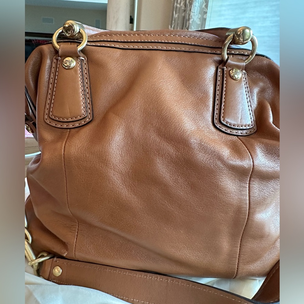 Coach Kristen pleated convertible satchel. Caramel color. - Picture 4 of 13